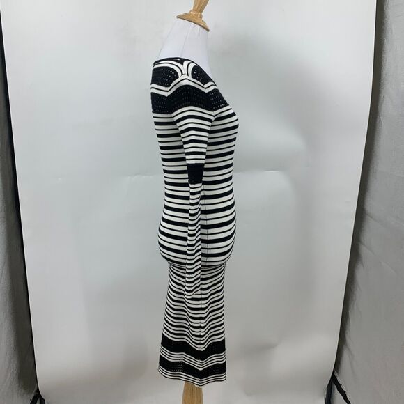 Cache Sweater Dress Womens XS Nautical Striped Stretchy Knit Bodycon Perforated - Picture 5 of 11